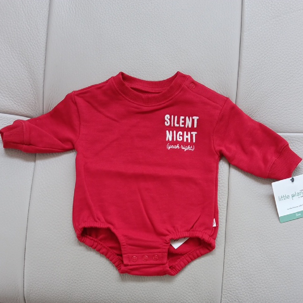 Red Baby Onesie with "Silent Night" Embroidery